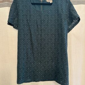 Market & Spruce Teal Short Sleeve Lace Overlay Top
